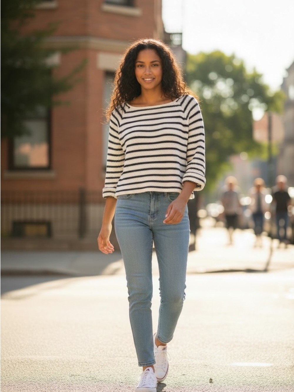 Sparkle & Fade Urban
Outfitters Navy and White
Striped Textured Knit Sweater